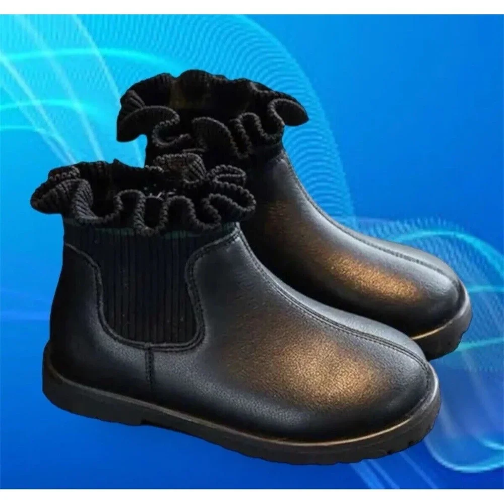 Big Girls Ankle Booties Black Chelsea Boots Size EU 36 US 6 Casual Warm Side Zip